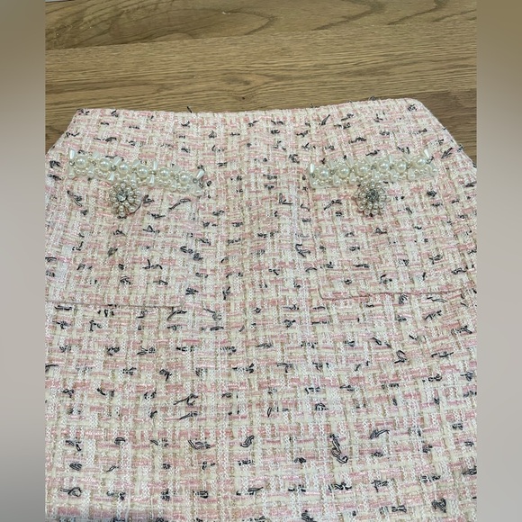 Self Portrait 2025 S/S Boucle Pearl Elegant Pink Tweed Midi Skirt US2/UK6 - Picture 5 of 10
